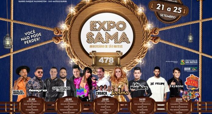 São Mateus 478 anos: Exposama começa nesta quarta e terá shows de Nivaldo Marques e Hungria no palco principal