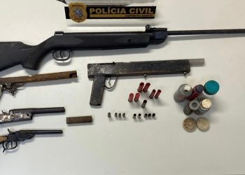 Operação apreende armas e veículo com documento falso em ferro-velho na zona rural de Vila Valério