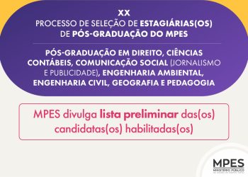 MPES divulga lista preliminar de candidatas(os) habilitadas(os) para estágio de pós-graduação