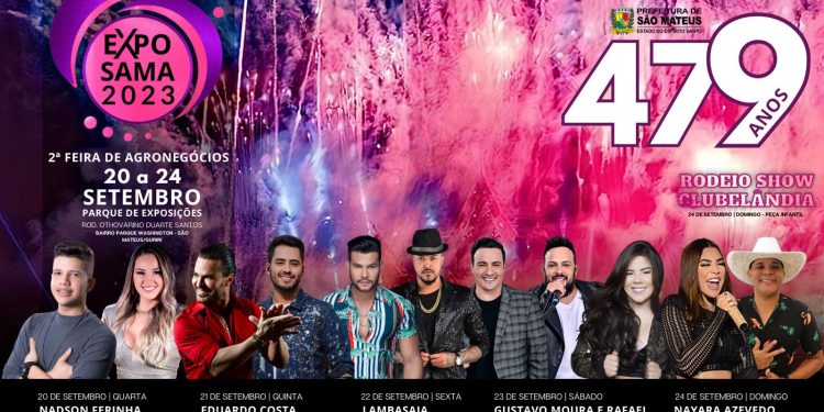 Prefeitura de São Mateus divulga programação oficial da Exposama 2023 com atrações nacionais, feira de agronegócio, rodeio show e muito mais
