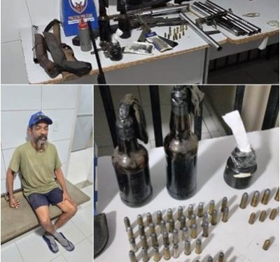 Homem é preso em Linhares com submetralhadora de fabricação caseira e vasto arsenal