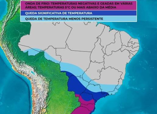 Frente fria trará queda de temperatura no Brasil no último fim de semana de junho