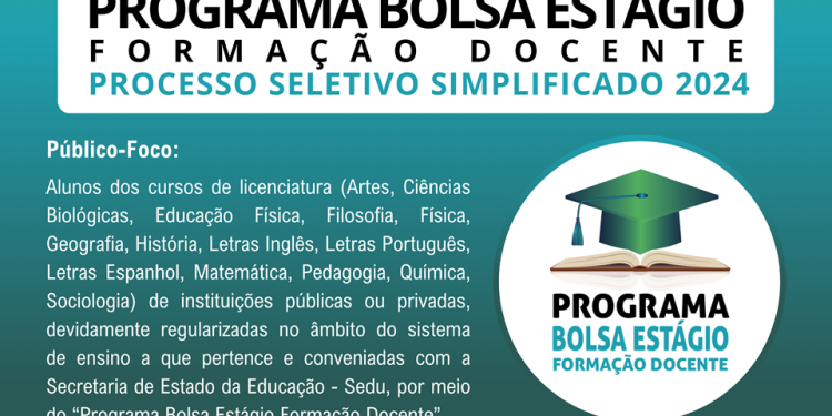 Inscrições para o Programa Bolsa Estágio Formação Docente começam nesta segunda-feira (09)